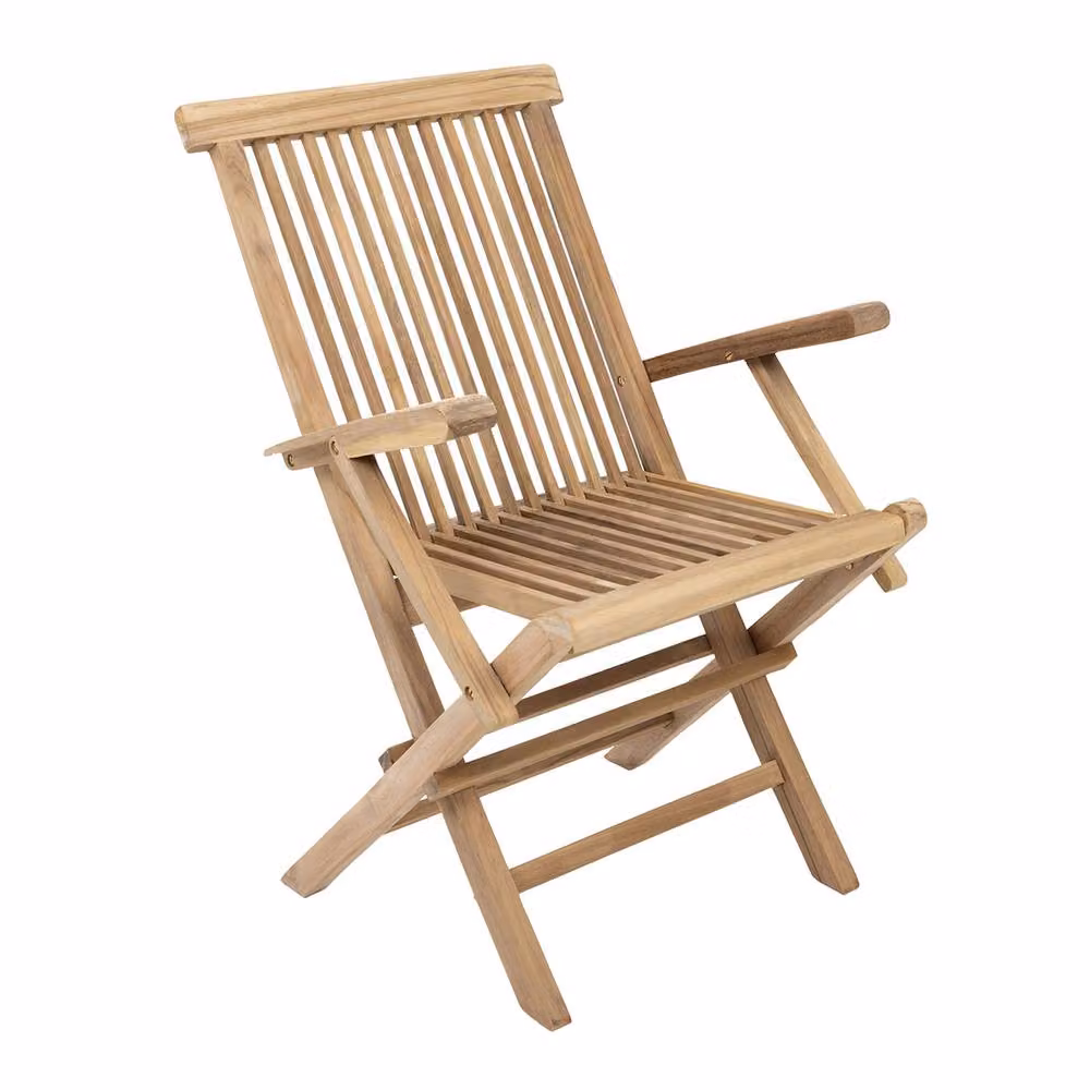 Charles Bentley Pair of Solid Teak Wood Folding Garden Arm Chairs in Natural Brown, H 89 x W 48 x D 40 cm – 2