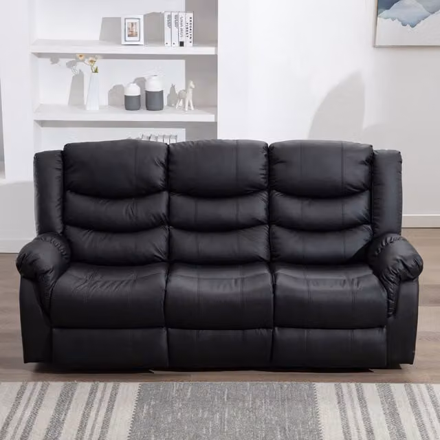 More4Homes Seattle 3 Seater Electric High Back Bonded Leather Recliner Sofa in Black