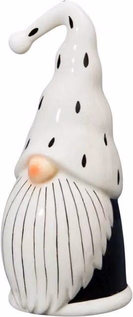 Four Candle Black and White Ceramic Gnome Santa Christmas Tabletop Figurine
