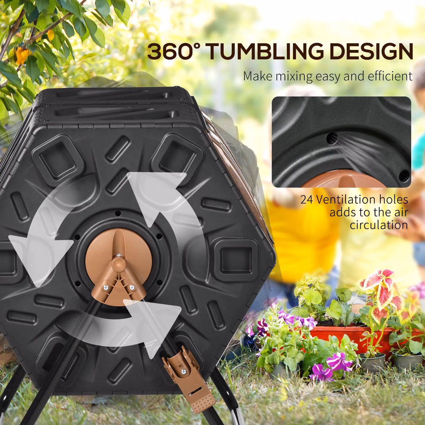 OUTSUNNY 130L Dual Chamber Rotating Compost Bin with Ventilation Holes, Dark Brown, W/D/H: 77 x 67 x 60 cm – 5