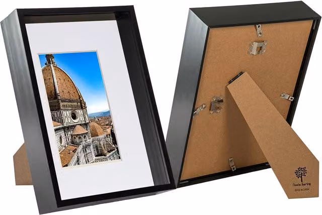 Nicola Spring Pack of 2 Black Rectangular A4 Acrylic Deep Shadow Box Frames with White A5 Mounts – 2