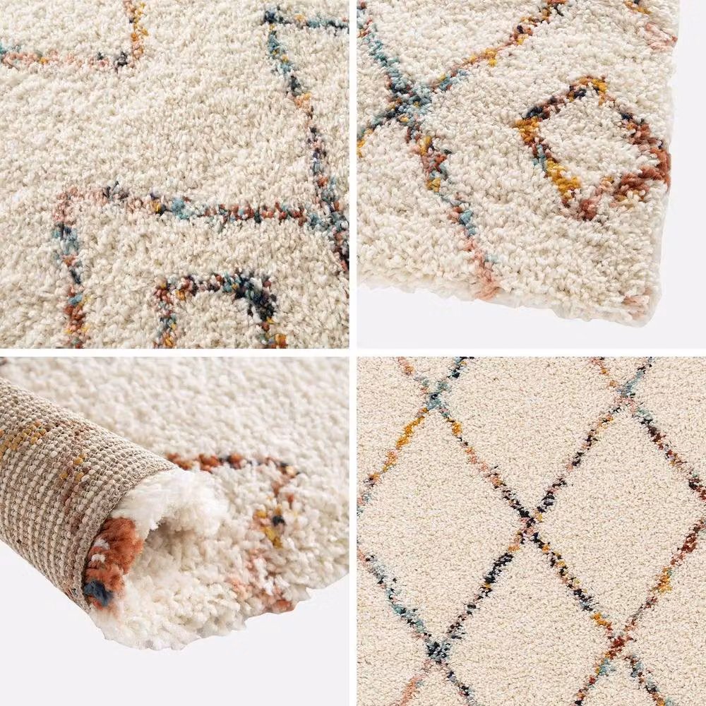 sweeek Geometric Boho Shaggy Interior Rug in Multicolour and Beige, W: 80 cm, L: 150 cm – 2