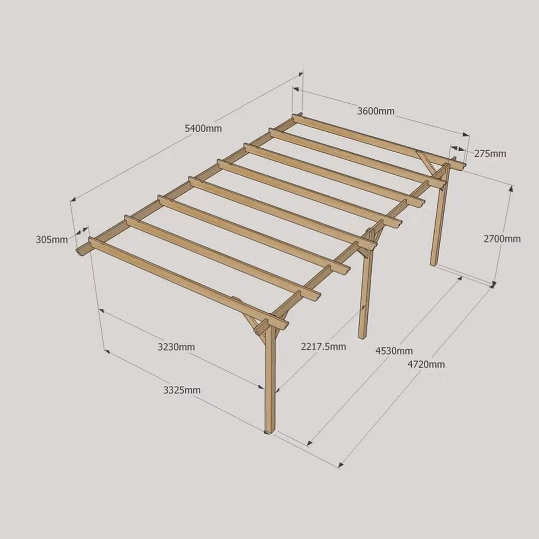 Rutland County Garden Furniture Ltd Wall Mounted Lean-to Garden Pergola in Brown Wood, W: 540 cm, D: 360 cm, H: 270 cm – 3