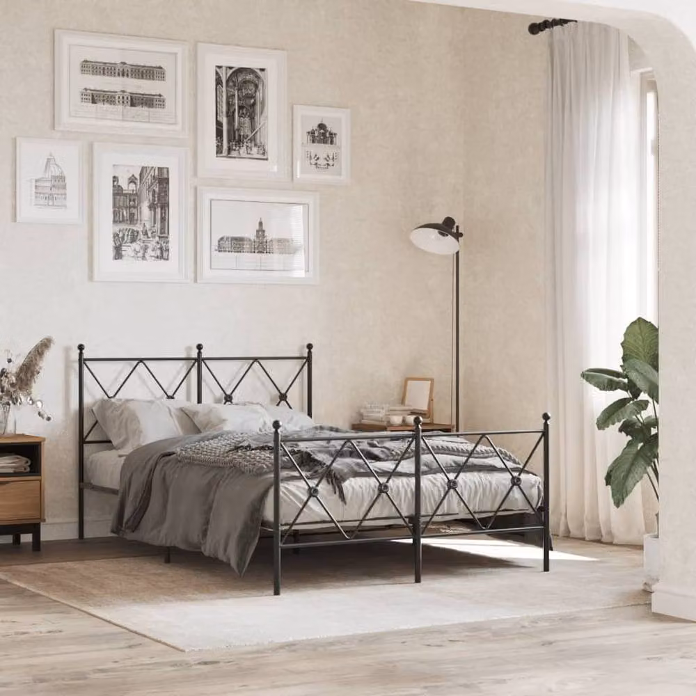 Berkfield Home Metal Bed Frame with Footboard, Black, W: 120 cm, L: 190 cm – 2