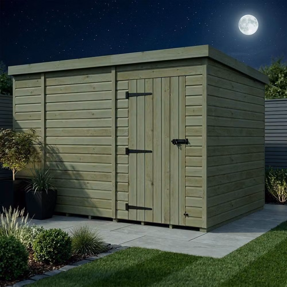 Buttercup Farm Brown Timber Pent Garden Shed with Single Door, W: 305 cm, D: 274 cm, H: 210 cm – 3
