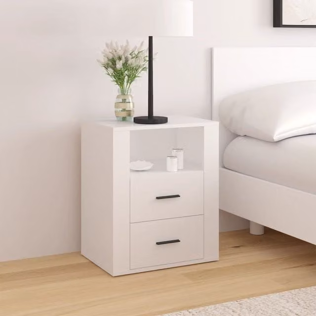 Berkfield Home White Bedside Cabinet in MDF, W/D/H: 50 x 36 x 60 cm