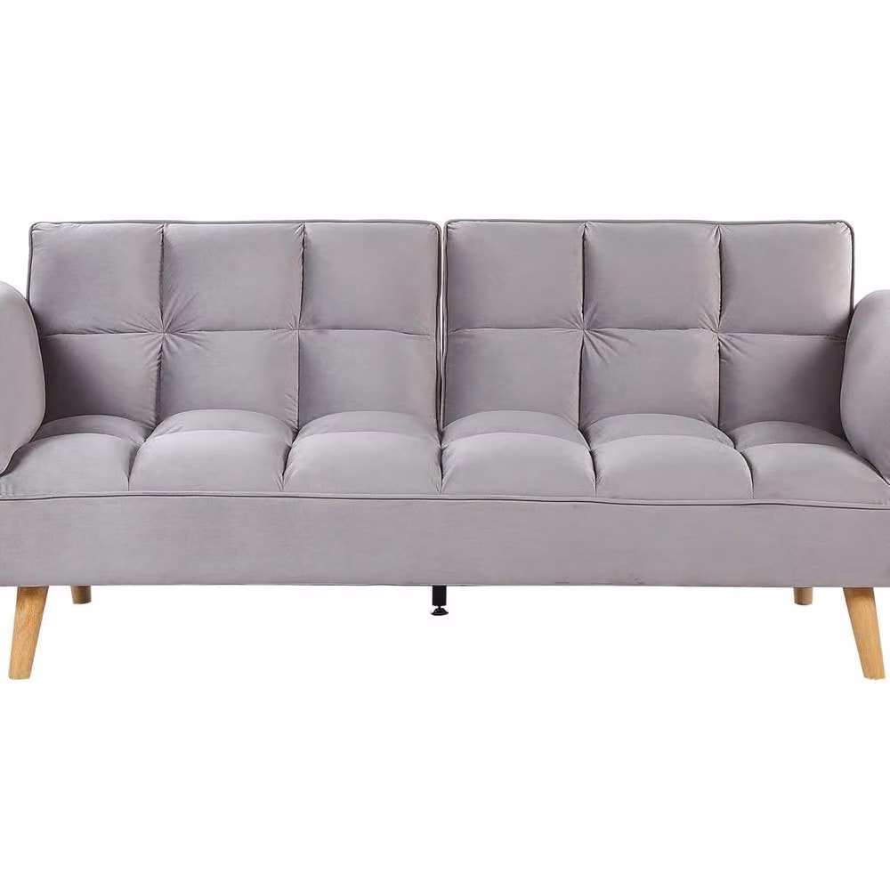 Wyld and Coco 3-Seater Velvet Sofa Bed in Light Grey with Rubberwood Legs – 2