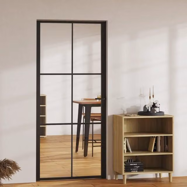 Berkfield Home Modern Interior Door with ESG Glass and Aluminium Frame, Black, W: 93 cm, H: 201.5 cm – 1
