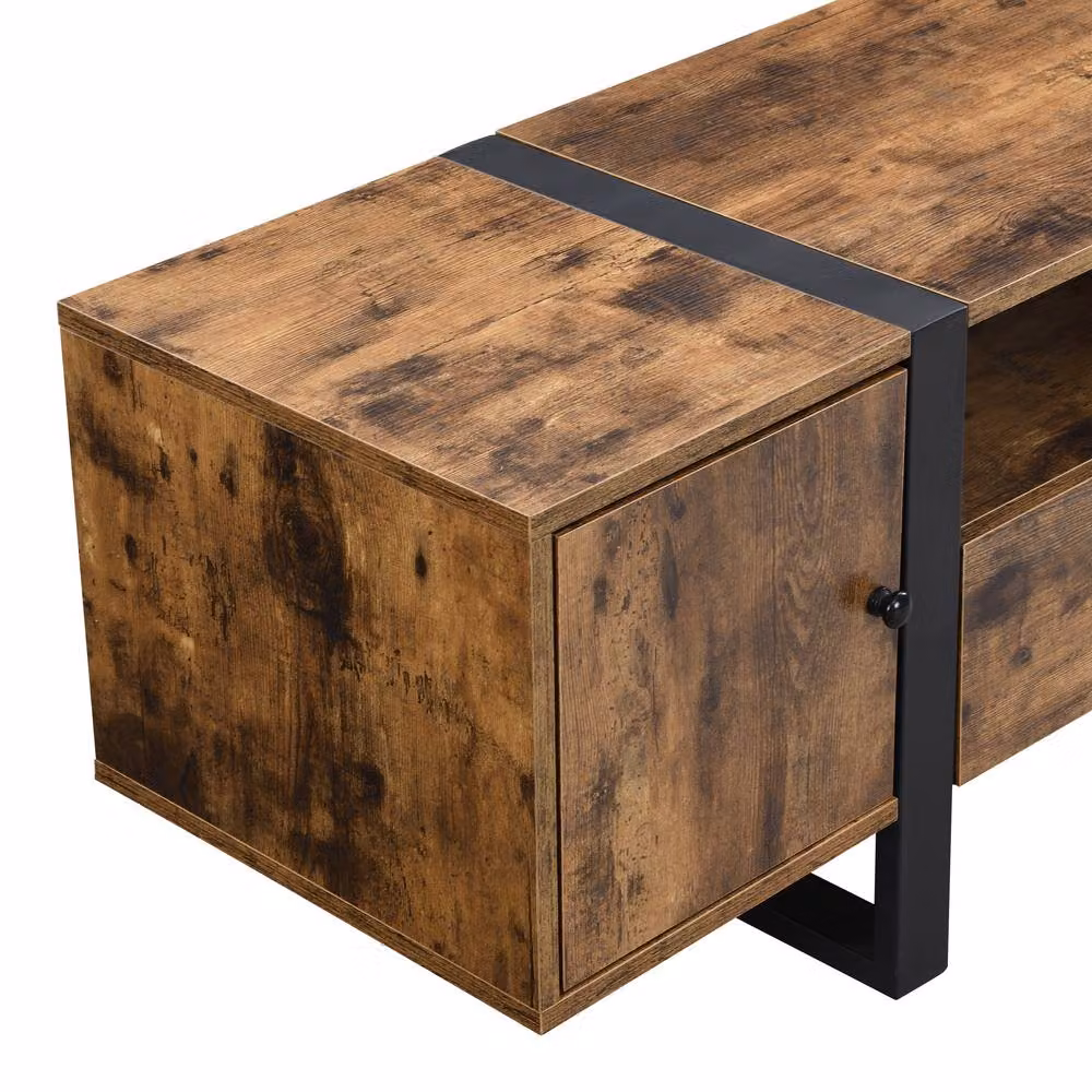 Mona Vale Furniture Industrial Rustic Brown Wood and Metal TV Stand and Entertainment Unit – 3