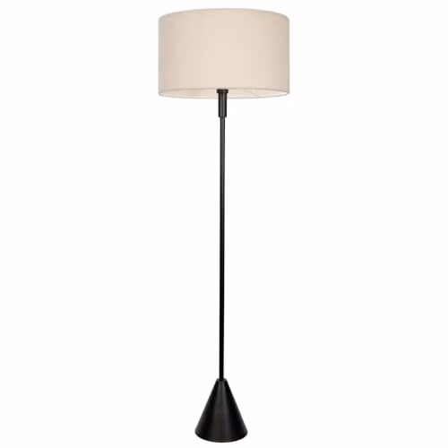 ValueLights Mitch Boucle Drum Black Floor Lamp with Wood Stem and LED Bulb – 1