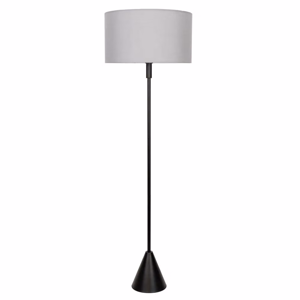 ValueLights Mitch Modern Triangle Floor Lamp with Grey Fabric Drum Shade and Black Wood Stem, including LED Bulb – 2