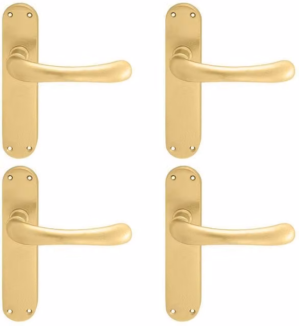 Loops 4x Pair Smooth Rounded Handle on Shaped Latch Backplate, Satin Brass, 185 x 42 mm