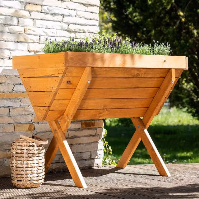 Primrose Brown Wooden Raised Vegetable Trug Style Planter on Stand with 574 Litre Capacity