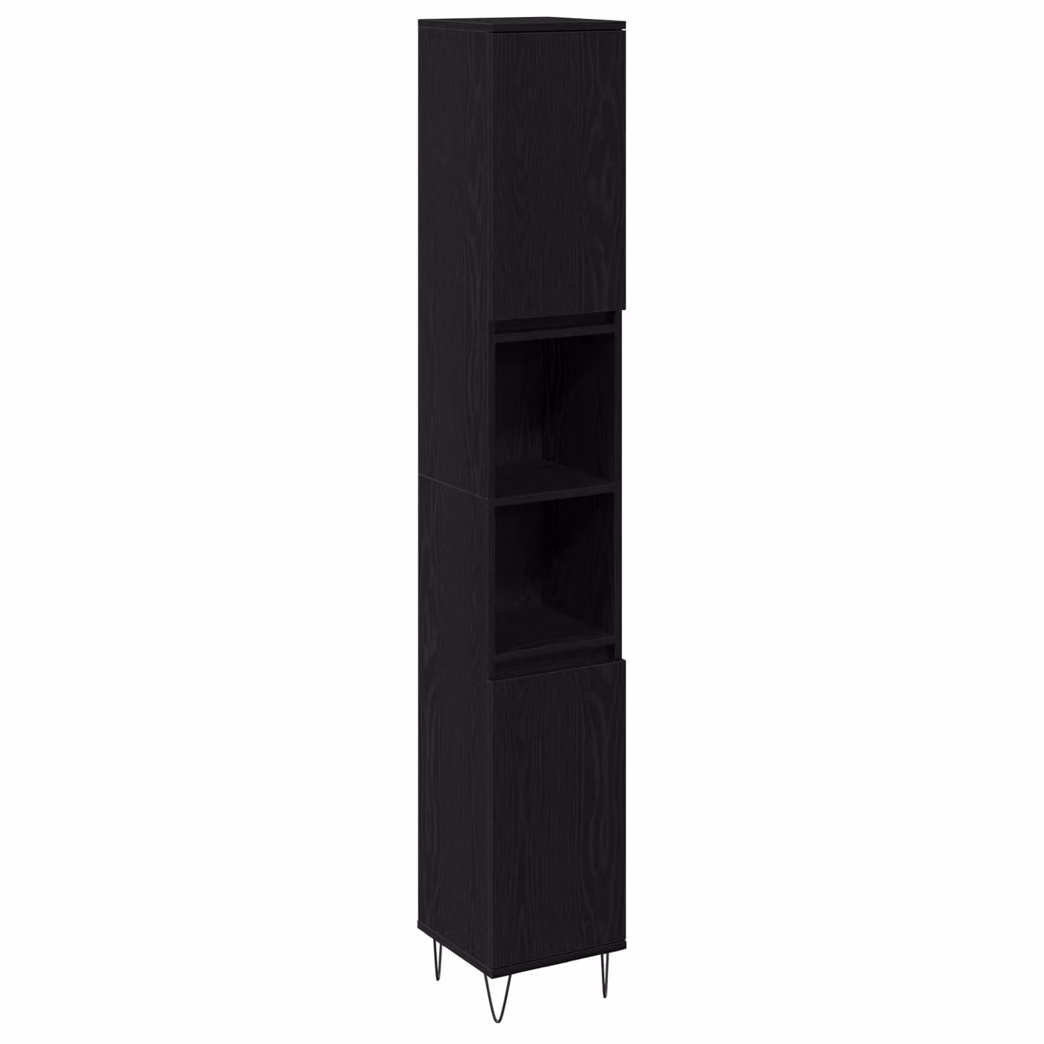 Berkfield Home Modern Black Oak Bathroom Cabinet with Hinged Doors and Open Shelf, W/D/H: 30 x 30 x 190 cm – 2