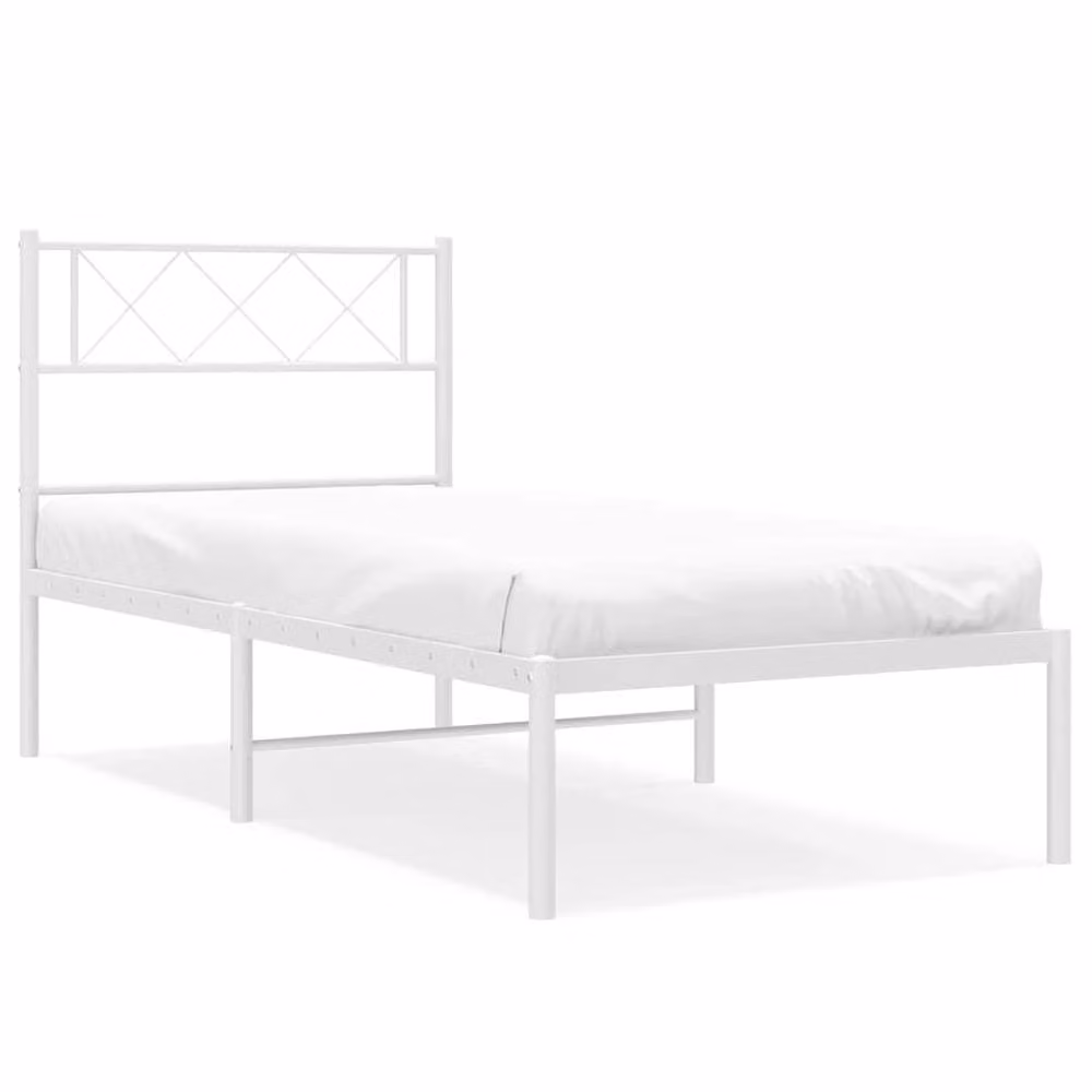 Berkfield Home Metal Bed Frame with Headboard in White, W/D/H: 100 x 200 cm – 2