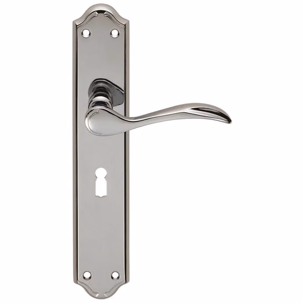 Loops 2x Pair Curved Handle on Long Lock Backplate in Polished Chrome, W: 245 mm, H: 45 mm