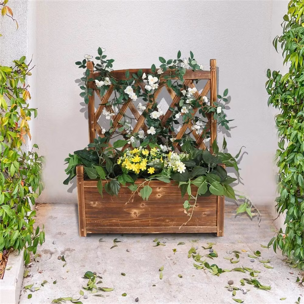 Nordara Brown Wooden Garden Planter with Trellis Pot Stand, W/D/H: 63.5 x 34 x 76 cm – 4