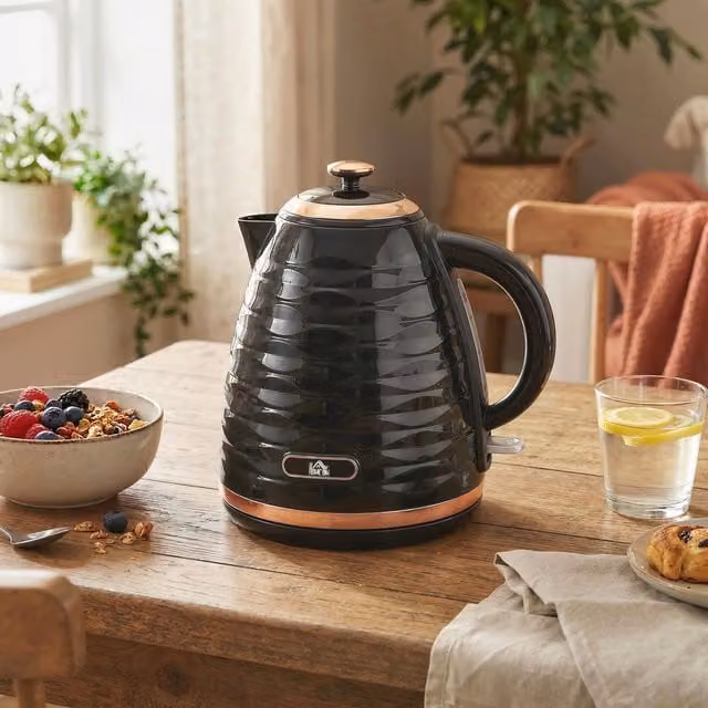 HOMCOM Fast Boil Electric Kettle, 1.7 l, 2500 W, Black and Transparent