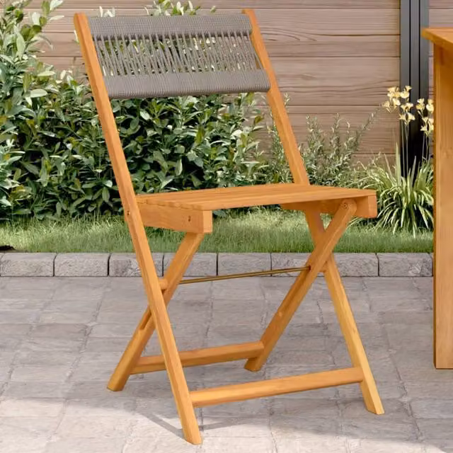Berkfield Home Bistro Chairs Set of 2 in Grey Acacia Wood and Rope