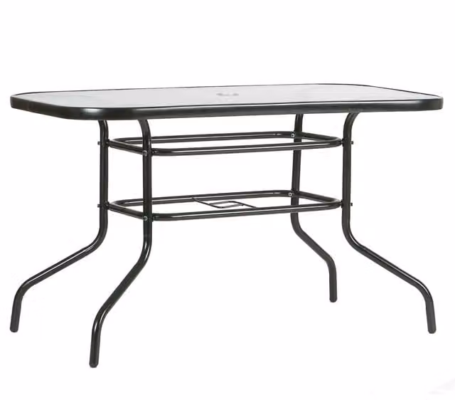 Harbour Housewares Modern Rectangular Metal and Glass Garden Table, Black, W: 120 cm, D: 70 cm