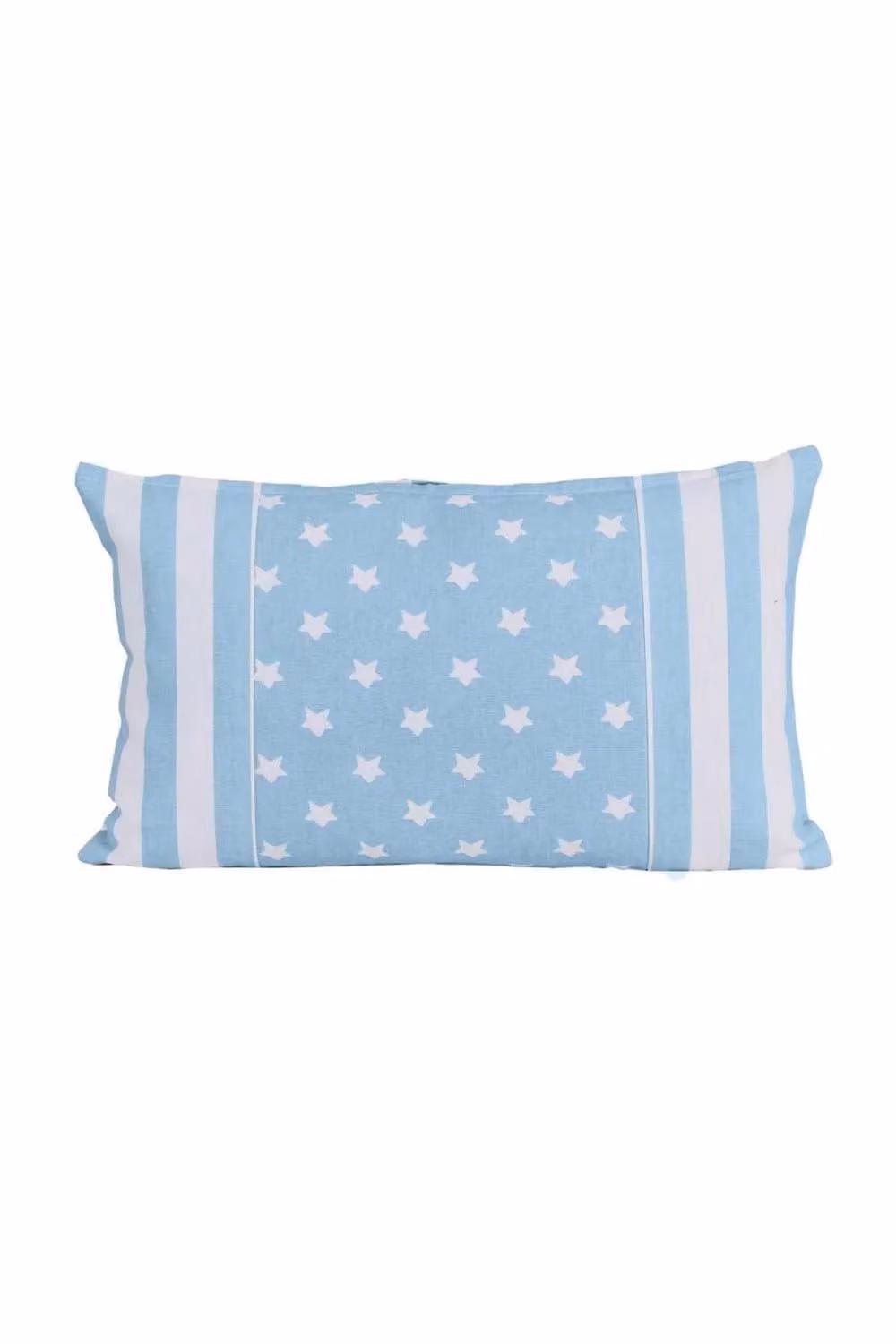 Homescapes Blue and White Stars and Stripes Cotton Square Cushion Cover, W/D/H: 60 x 60 x 60 cm