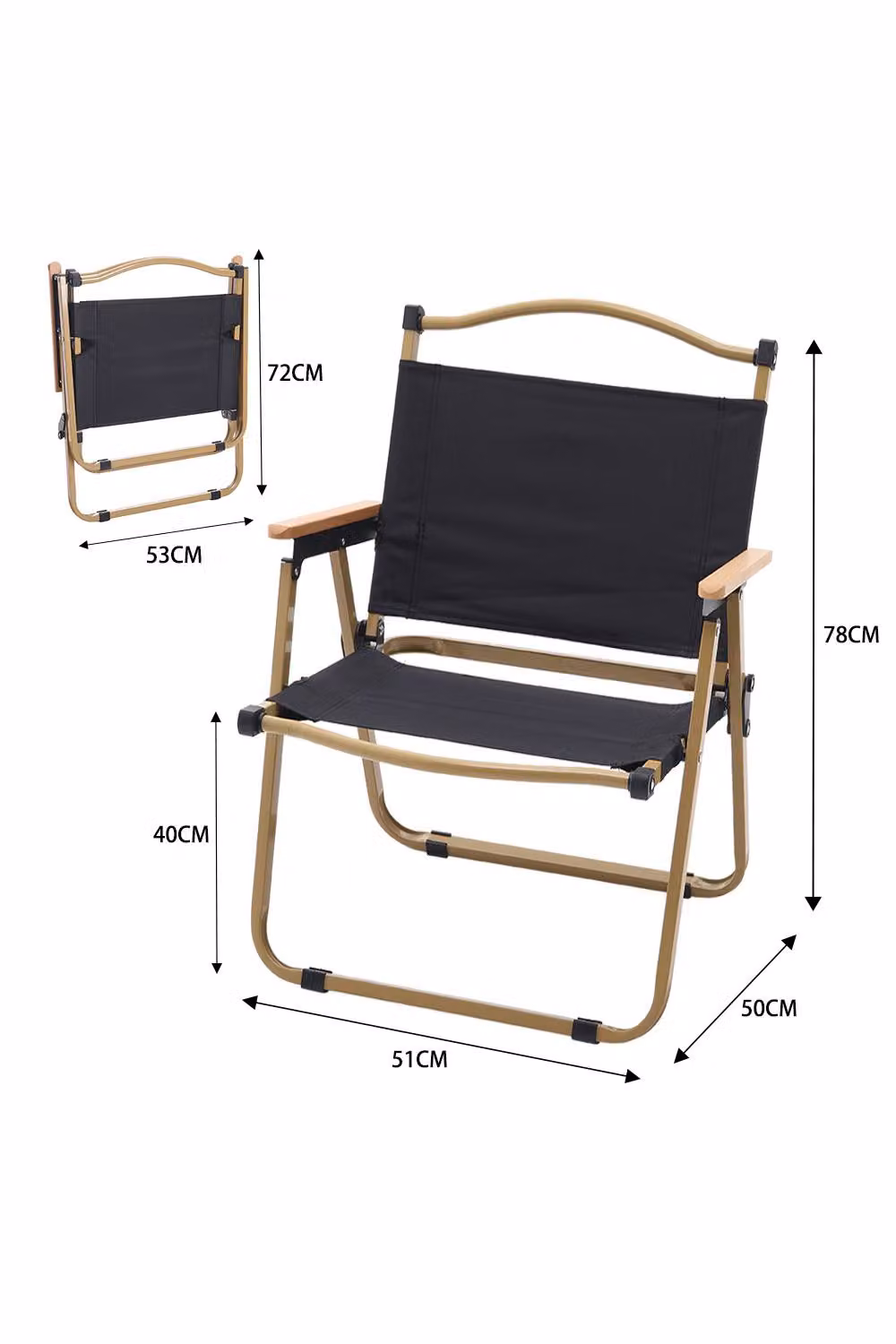 Living and Home Portable Folding Camping Chair with Armrests in Black – 3