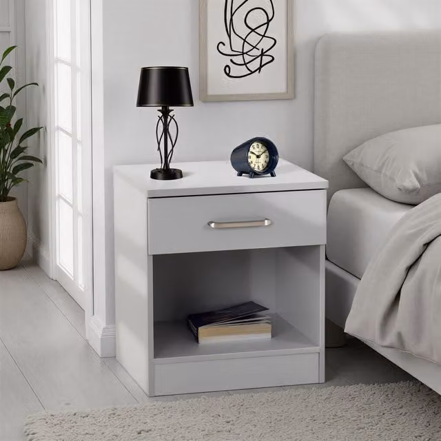 Seconique Dakota 1 Drawer Bedside Table in Light Grey