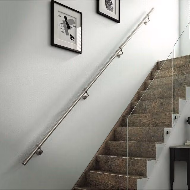 Rothley Brushed Stainless Steel Stair Hand Rail Kit, Silver, Wall Mounted, 3.6m