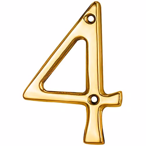 Loops Polished Brass House Numeral Plaque, Gold, Height: 75 mm, Depth: 5.3 mm
