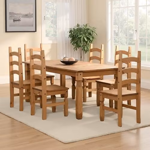 Seconique Corona Rectangular Pine Dining Set with 6 Chairs in Brown and Black Waxed Wood – 2