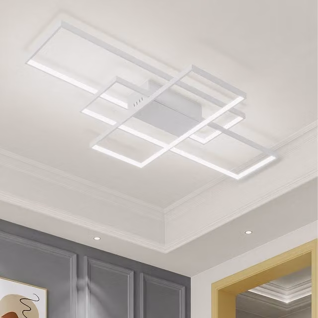 Komore Large Dimmable Geometric LED Semi Flush Ceiling Light in White