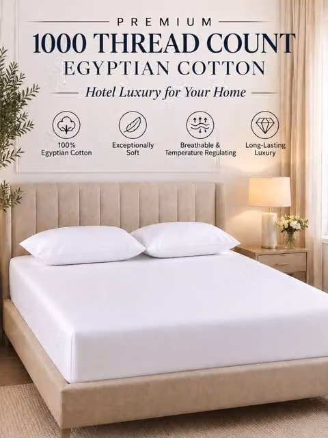 Grace 1000 TC Egyptian Cotton Mako Satin Fitted Sheet in White, W/D/H: 90 x 200 x 35 cm