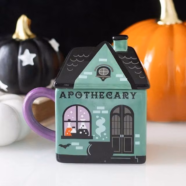 Uniqueful Apothecary Shop Ceramic Lidded Mug in Multicolour, 400 ml