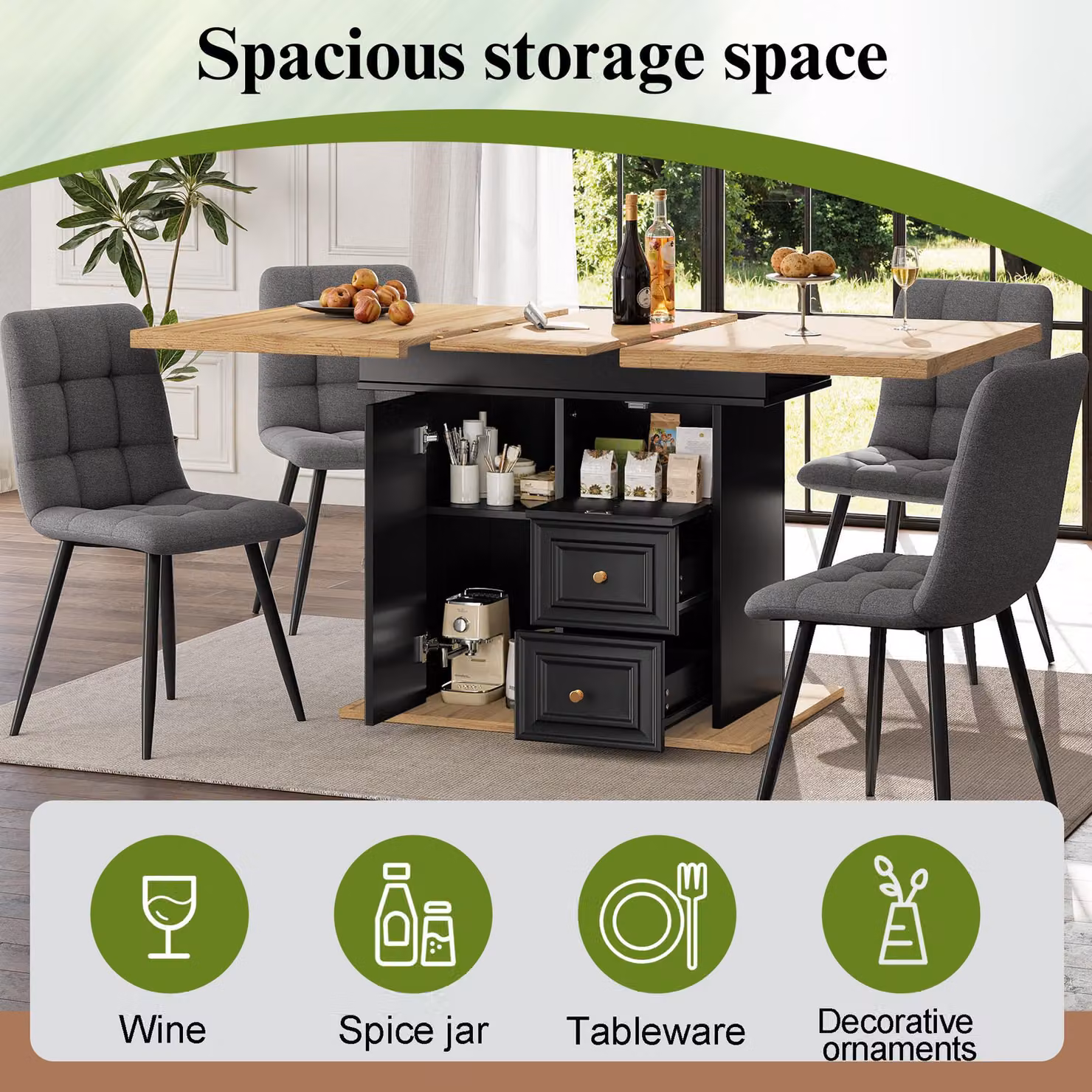Aosom UK Black Concealed Telescopic Kitchen Table with High-Density MDF Tabletop and Leg Storage, W: 80 cm, D: 110 cm, H: 75 cm – 6