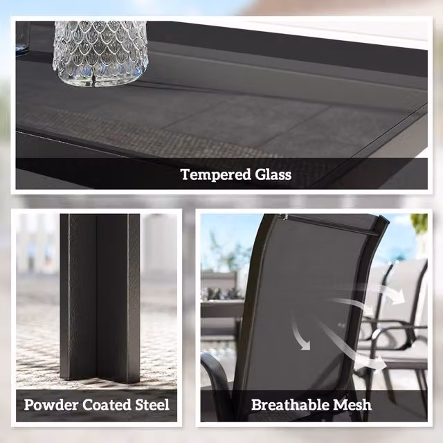 Outsunny 9 Piece Patio Dining Set with Stackable Chairs in Black