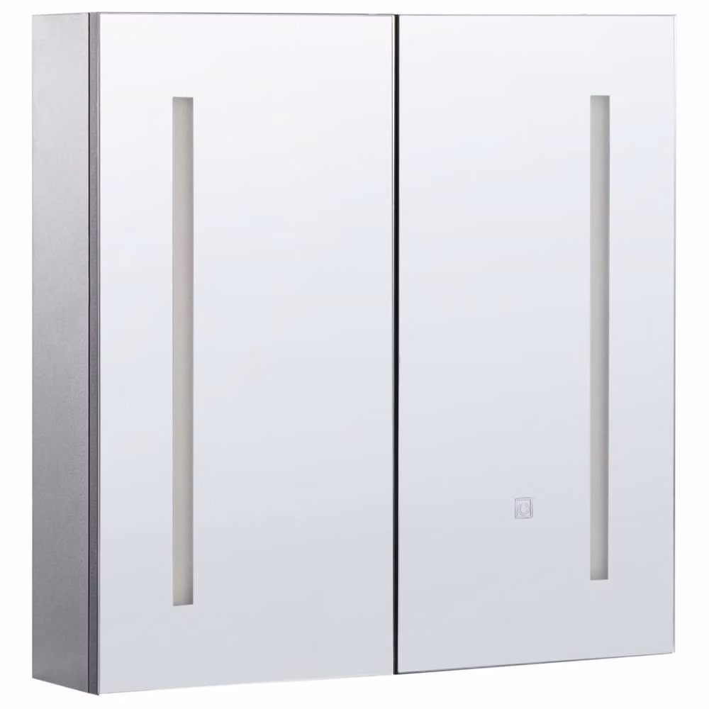 Wyld and Coco Black Plywood 2-Door LED Bath Mirror Cabinet with Sensor Switch, W: 60 cm, H: 60 cm, D: 60 cm – 2