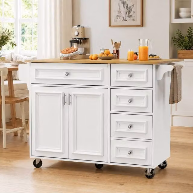 STILVORA Modern Serving Trolley with Foldable Tabletop and Storage in White – 1