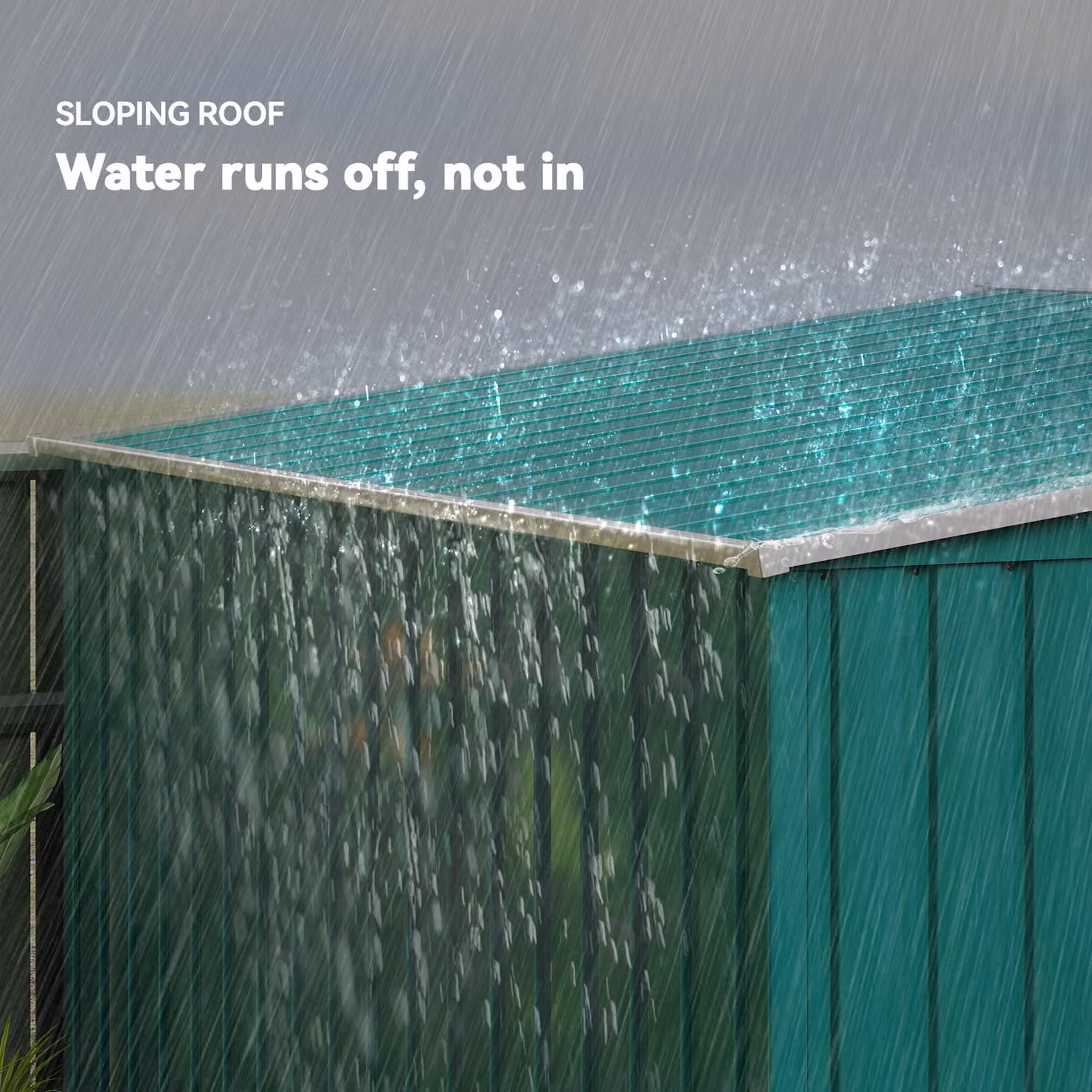 Outsunny Green Galvanised Metal Pent Shed with Sliding Door, W: 213.4 cm, D: 152.4 cm, H: 181.0 cm – 6
