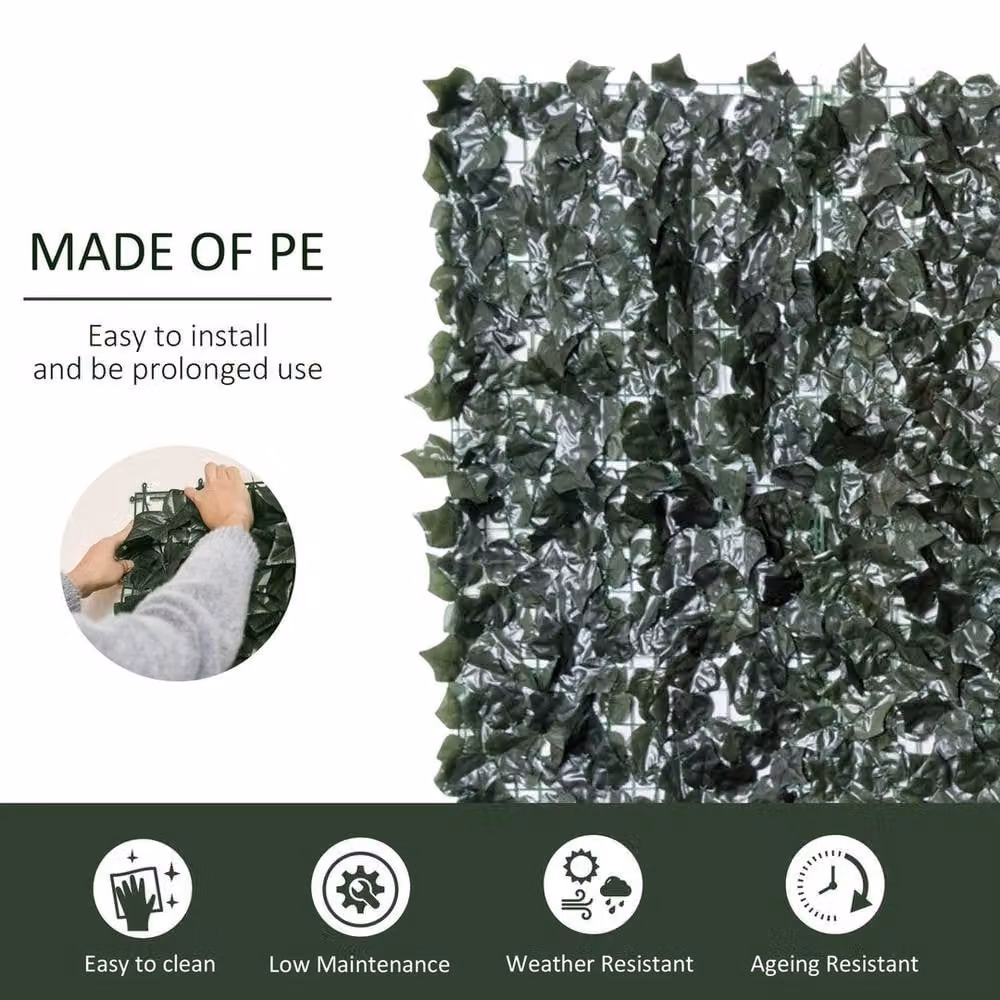 KORVIXA Set of 2 Artificial Leaf Hedge Screen Fence Panels in Green, W/H: 100 x 100 cm – 4