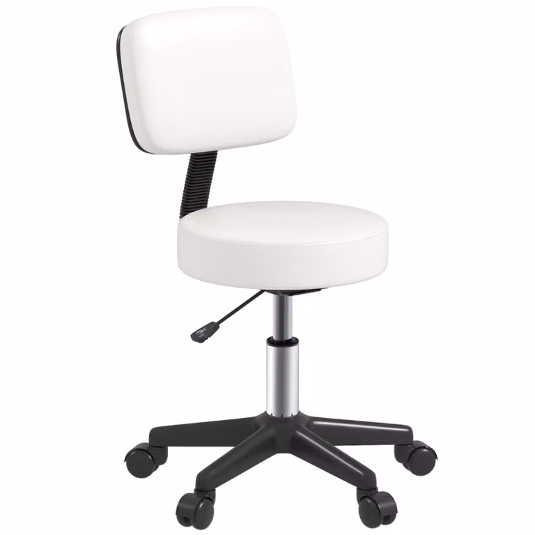 HOMCOM White Swivel Beautician Salon Chair with Padded Synthetic Leather Seat and Castors