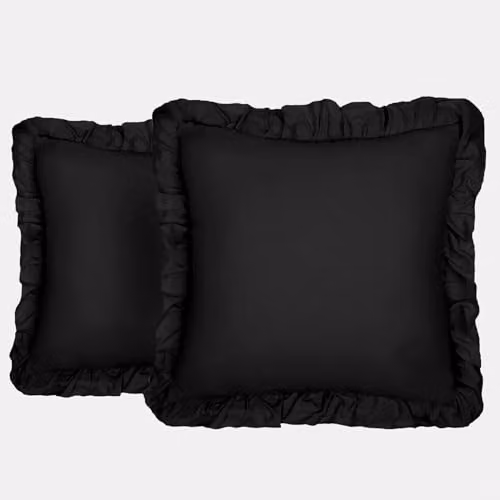 OHS Set of 2 Plain Faux Linen Frill Cushion Covers, Black, W/D/H: 45 x 45 x 45 cm – 3