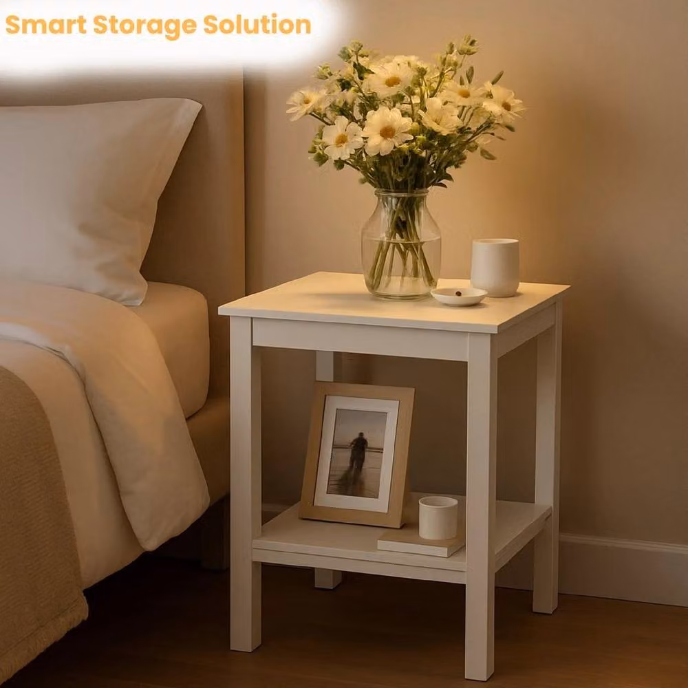 EONLION 2-Tier Modern White MDF Wooden Bedside Table, H 100 cm x W 50 cm x D 35 cm – 3