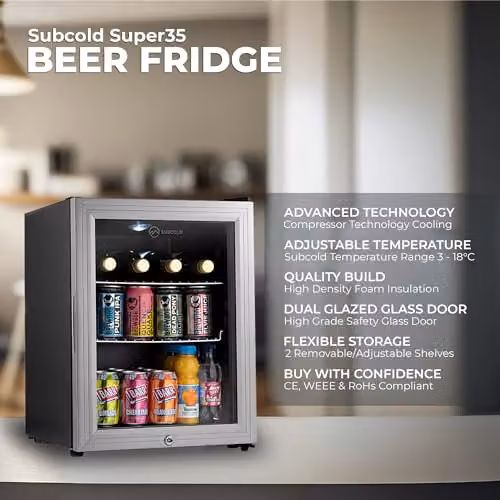 Subcold Super35 LED Mini Fridge in Silver, 35L Compressor Fridge with Lockable Glass Door – 5
