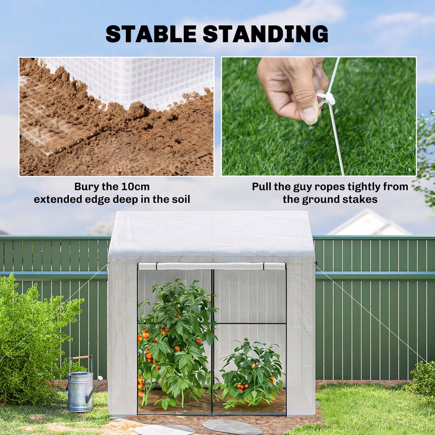 Outsunny White Walk-in Outdoor Tomato Greenhouse with Roll-up Door and Mesh Windows, W/D/H: 140 x 200 x 200 cm – 5