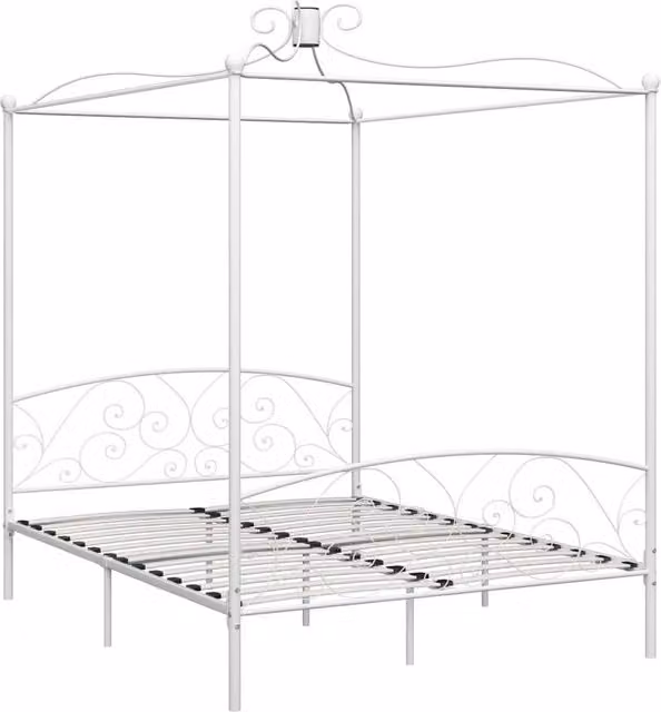Berkfield Home White Metal Canopy Bed Frame W/D/H: 160 x 200 cm