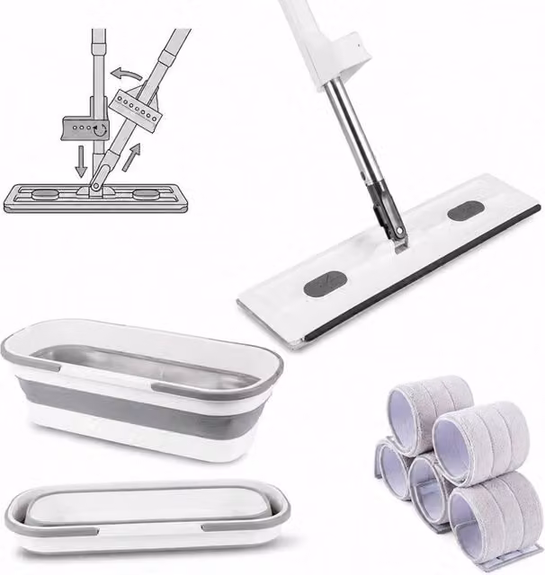 KORVIXA Self-Cleaning Mop Bucket Set with Wringer and Telescopic Handle, White