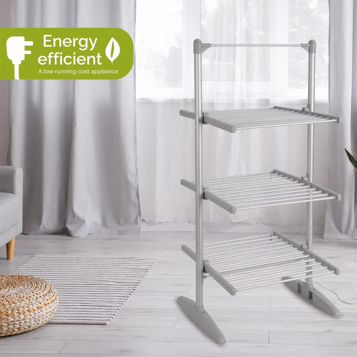 Rediffusion Silver 3 Tier Heated Aluminium Clothes Airer – 3
