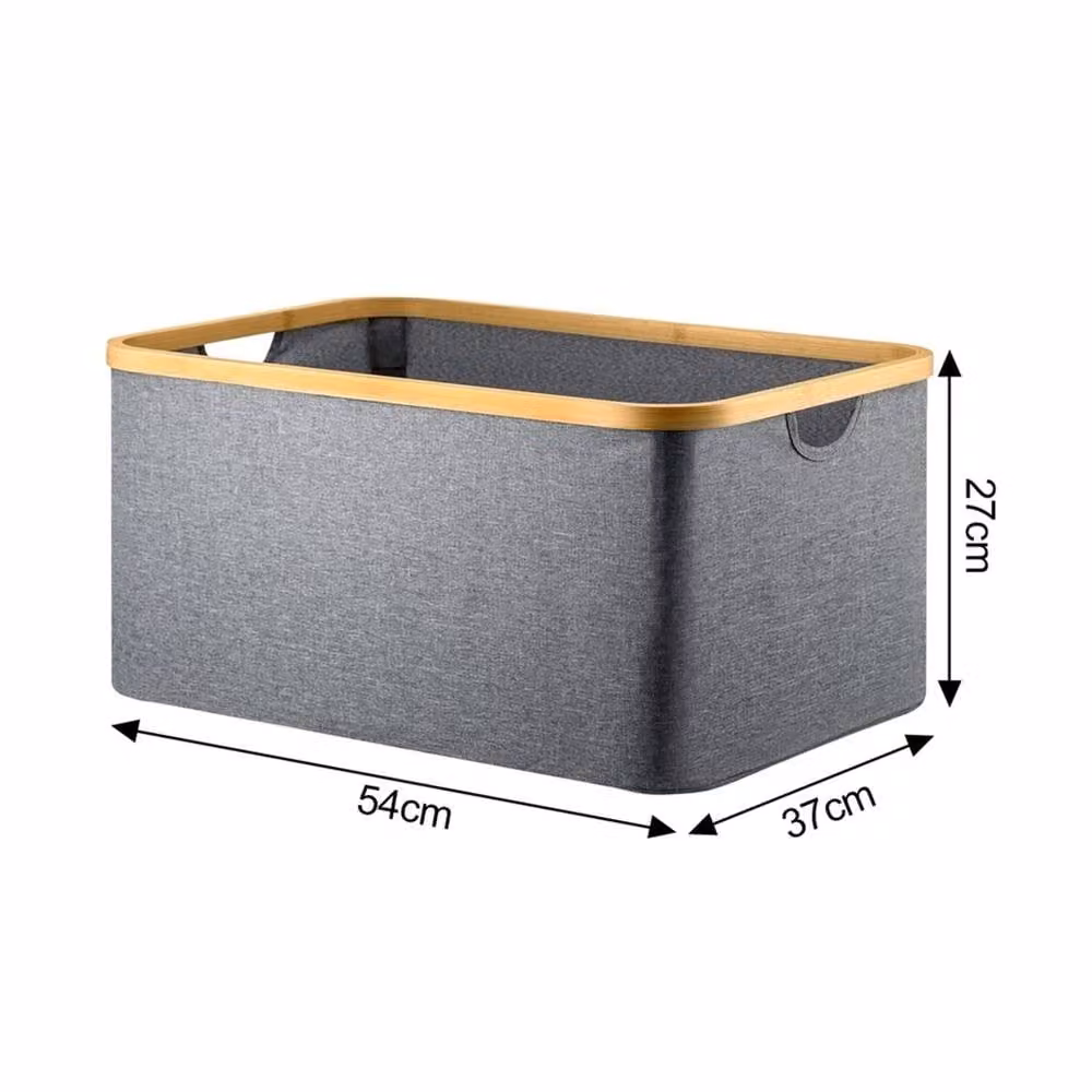 VOGREX Grey Foldable Laundry Basket 60L with Bamboo Fabric Clothes Hamper – 2