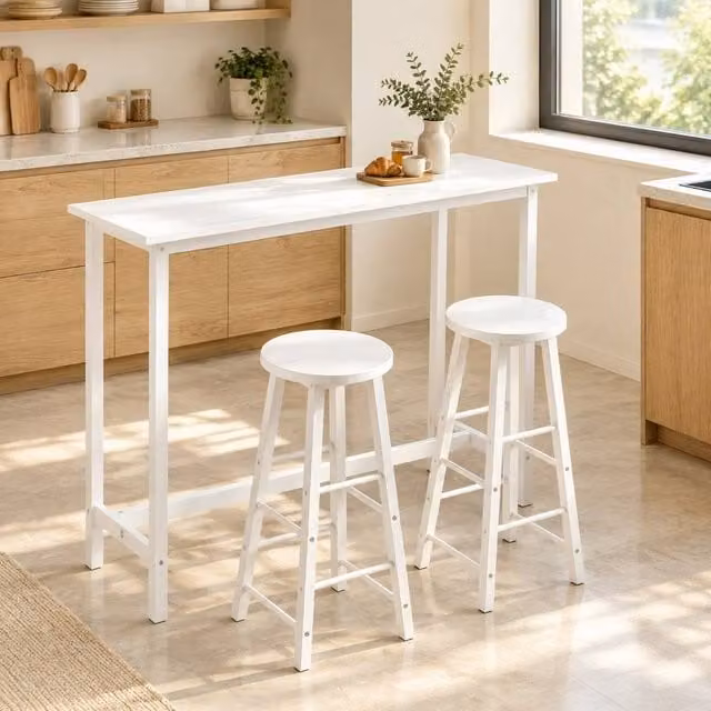 STILVORA Modern Rectangular Bar Table with Adjustable Height Metal and Wood Frame in White, W: 120 cm