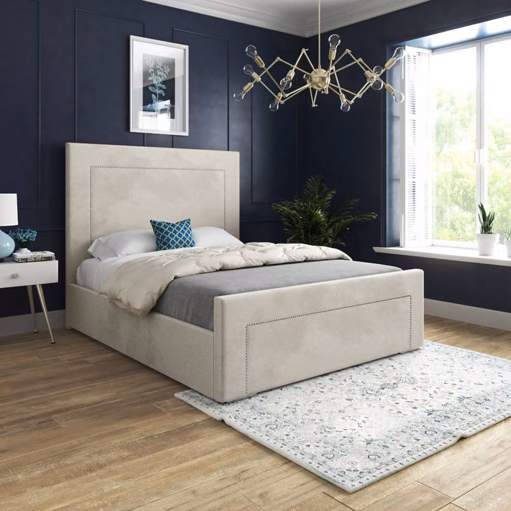 Casani Kensworth Upholstered Velvet Designer Bed Frame in Beige, Super King, W/D/H: 189 x 200 x 137 cm – 2